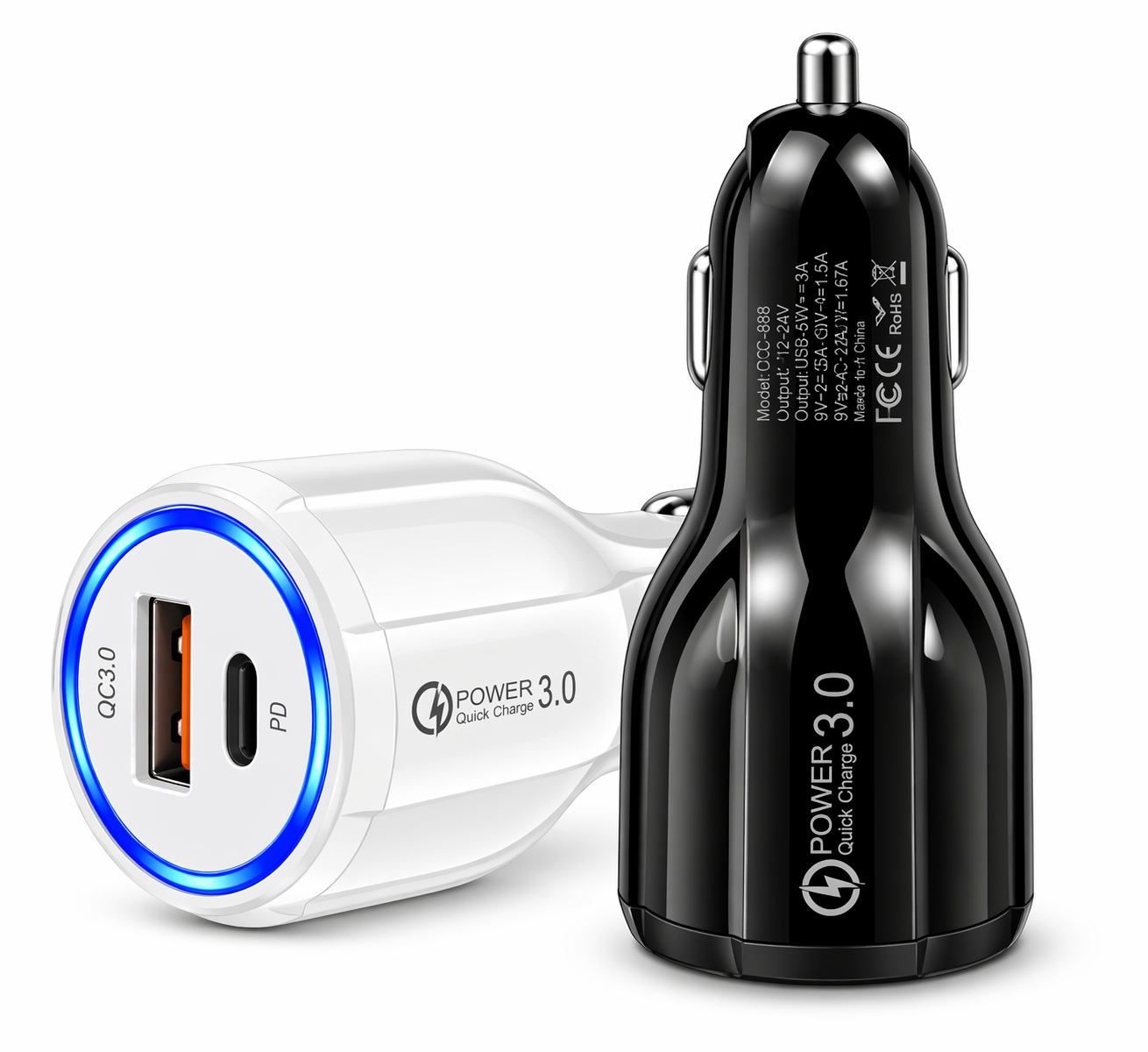 QCC-888 Dual Port Car Charger (Power 3.0 Fast Charger)