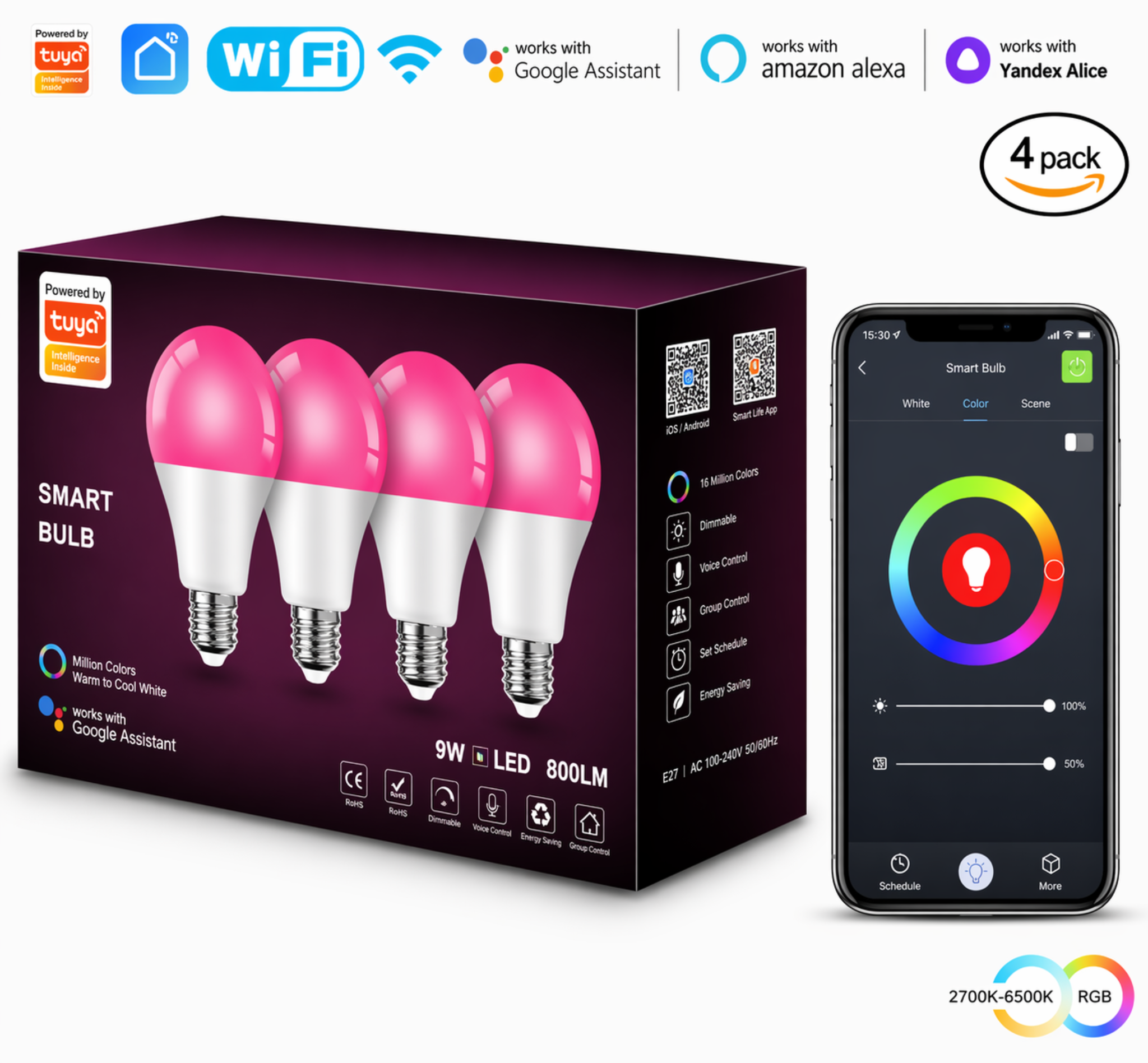 4 PCS WIFI+Bluetooth bulb