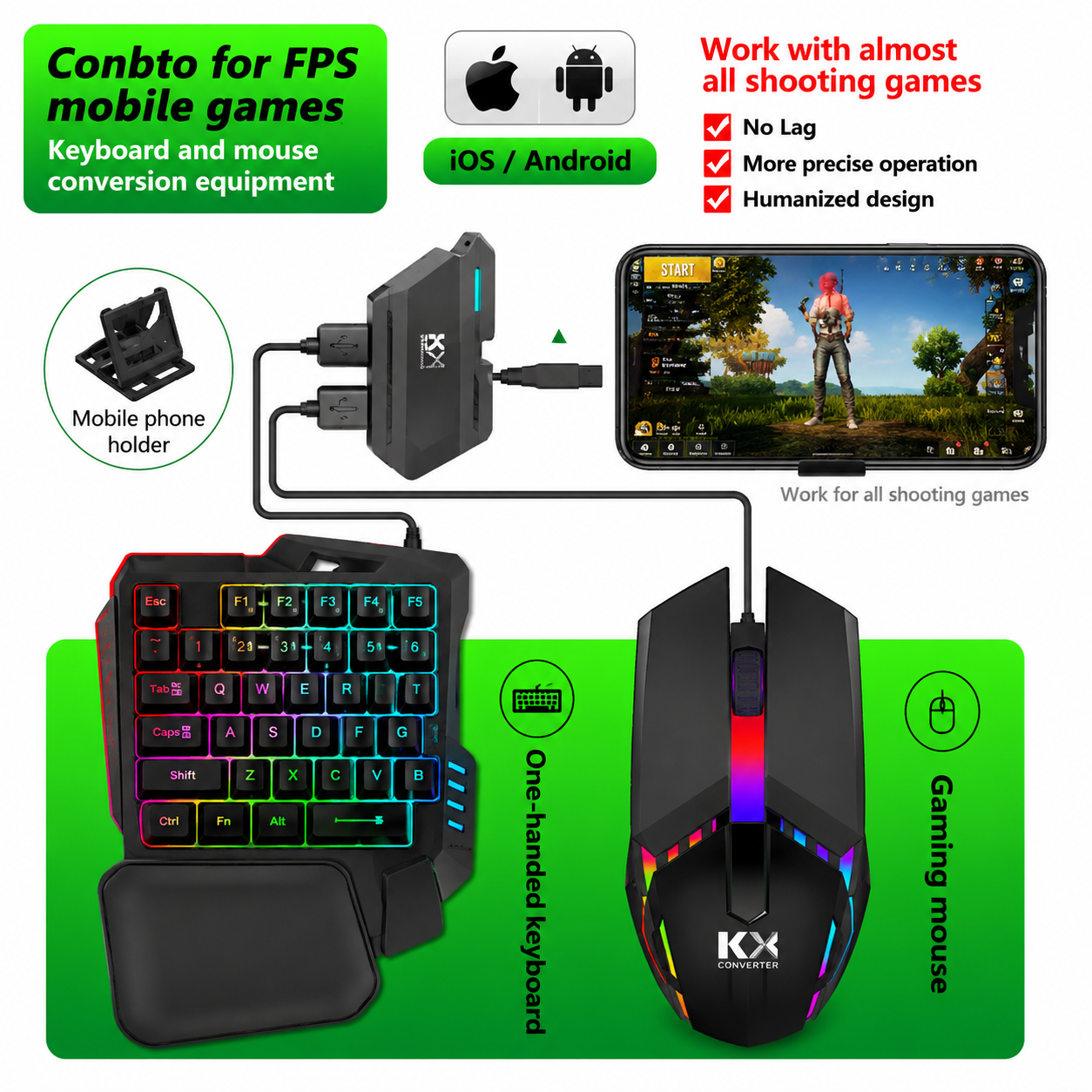 Mobile game to keyboard and mouse set