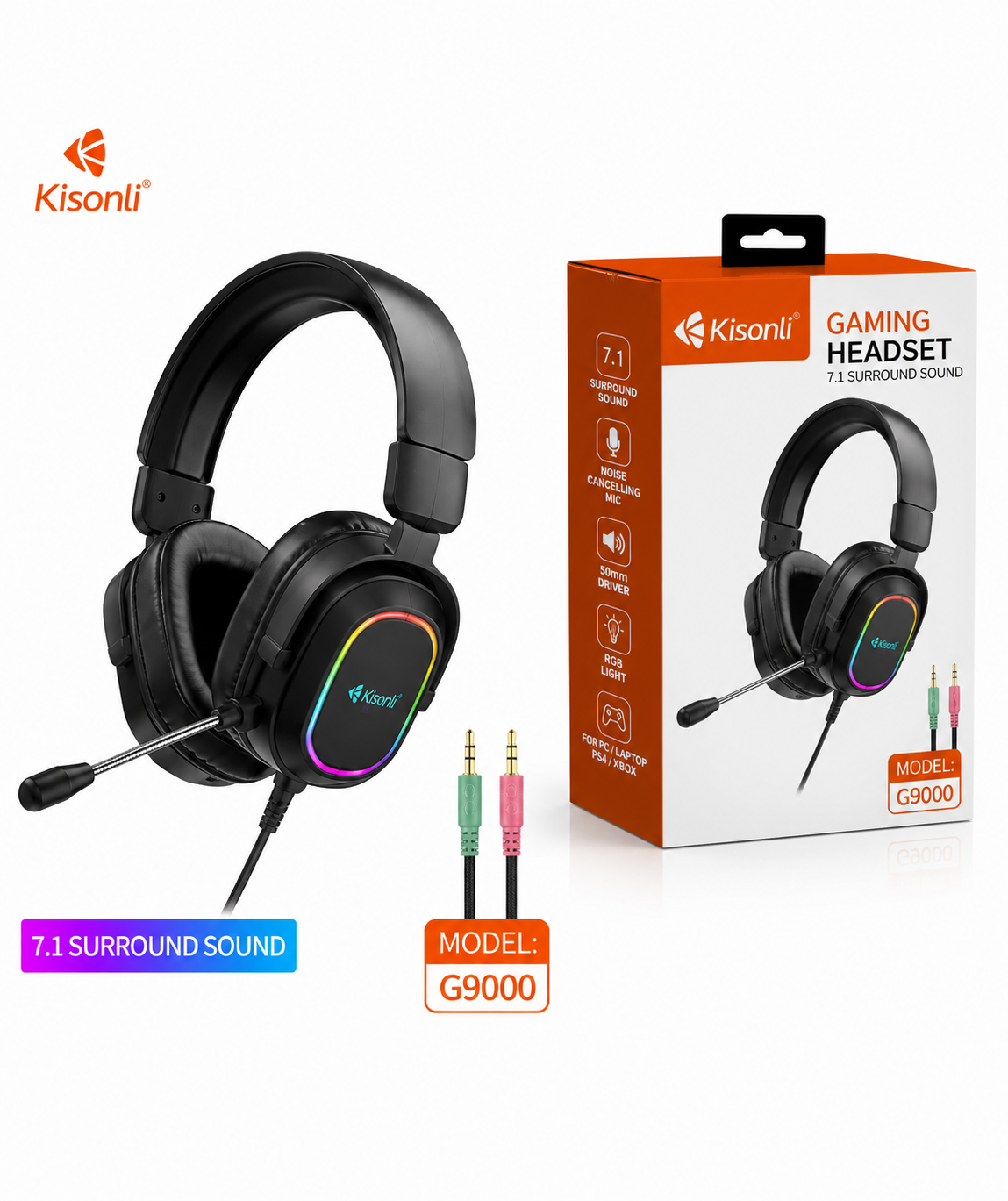 JH-786 RGB headphones 3.5mm+USB Separate packaging