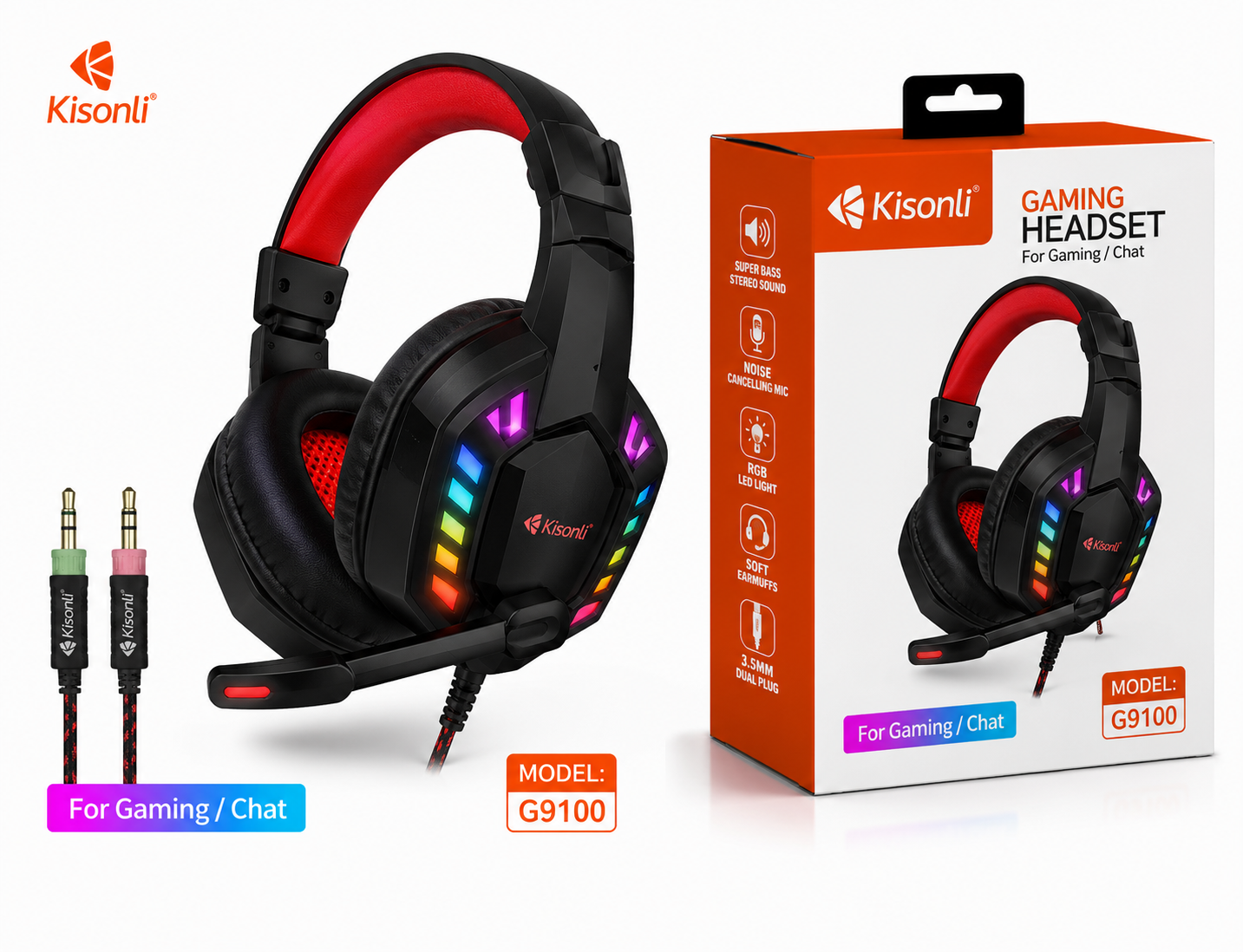JH-783 RGB headphones 3.5mm+USB Separate packaging