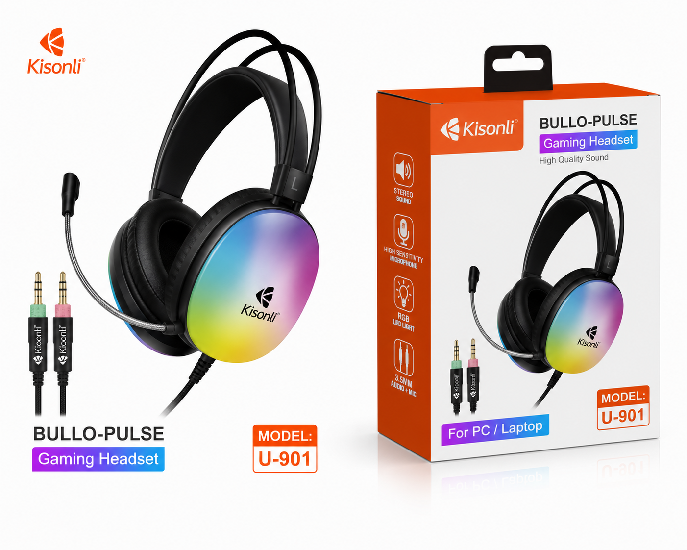JH-781 RGB headphones 3.5mm+USB Separate packaging