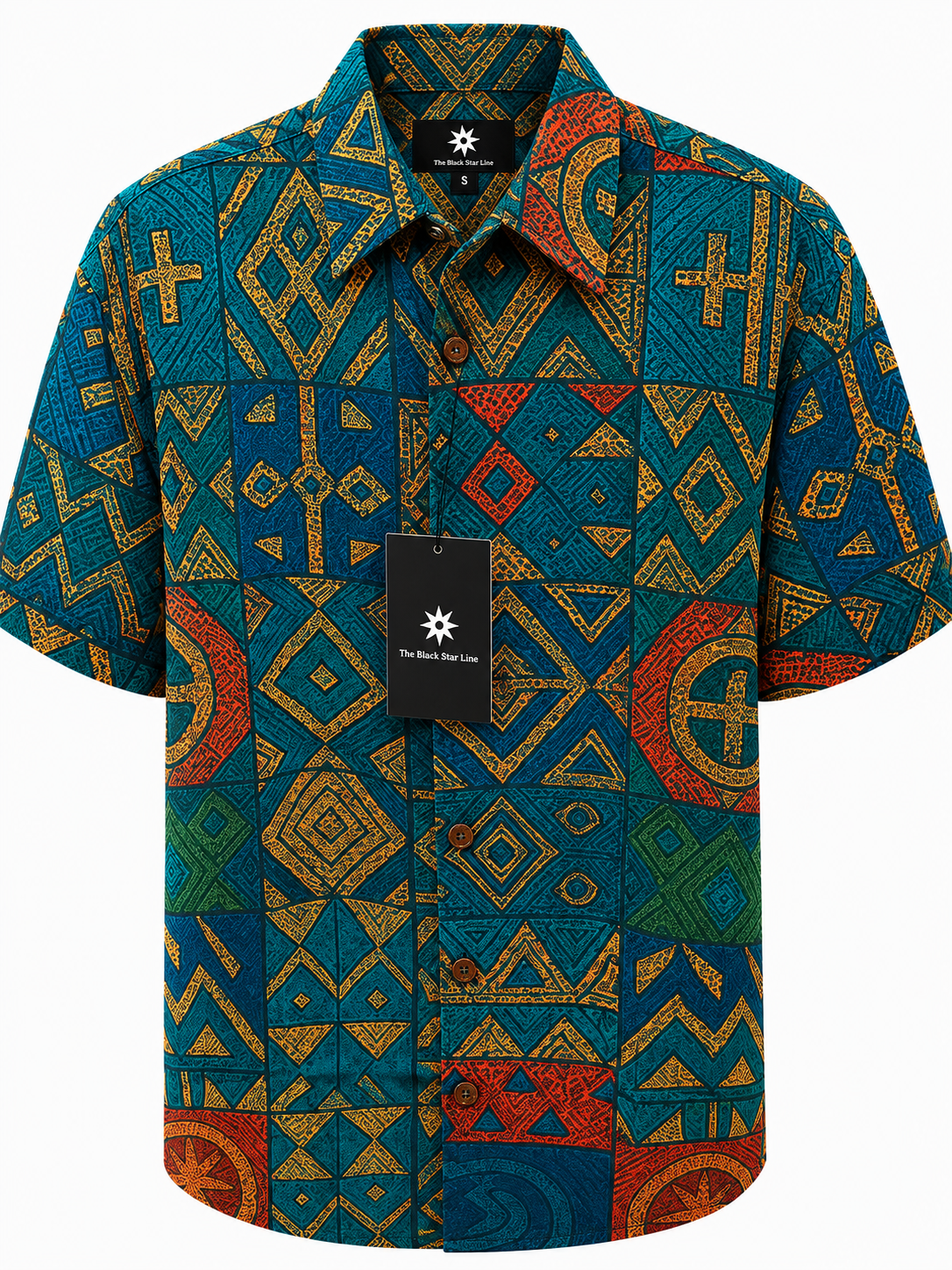Men’s African Geometric Print Short-Sleeve Shirt